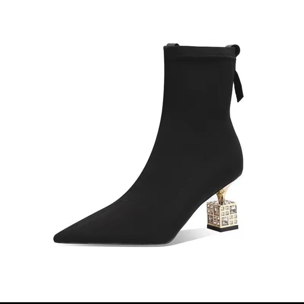 Elegant Black Ankle Boots with Gold Heel